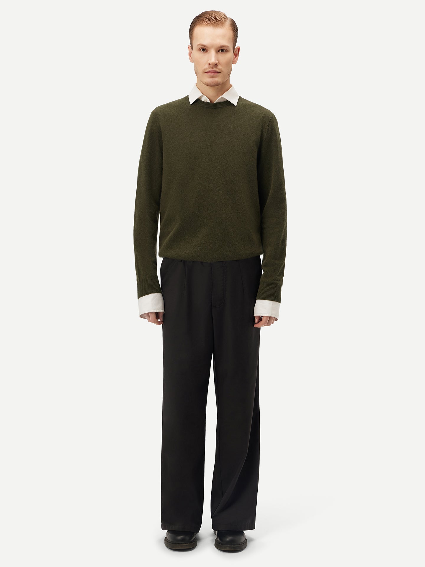 Pull col rond en Cachemire pour hommes Vert - Gobi Cashmere
