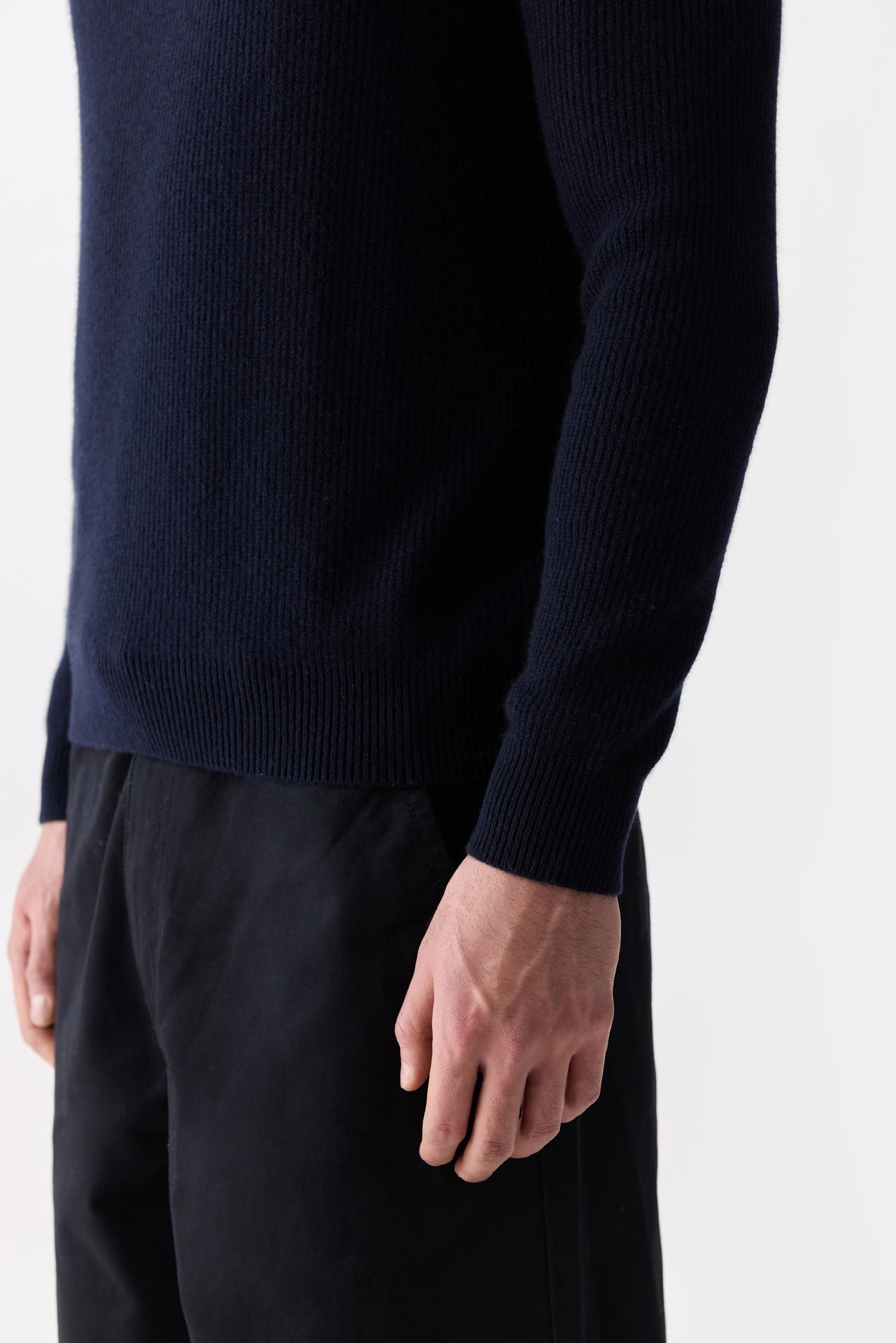 Men's Ribbed Cashmere Sweater color navy | GOBI Cashmere