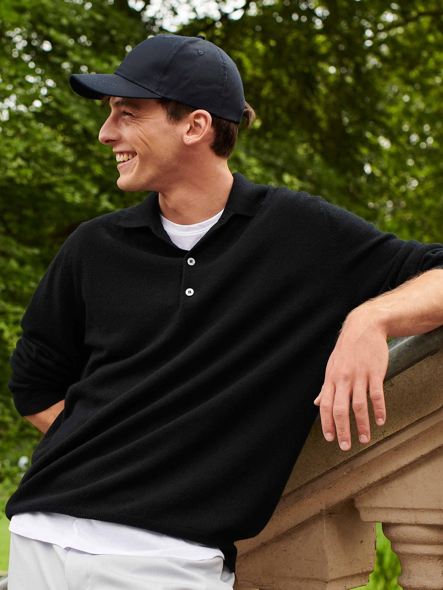 Pull col polo en Cachemire pour hommes Noir - Gobi Cashmere
