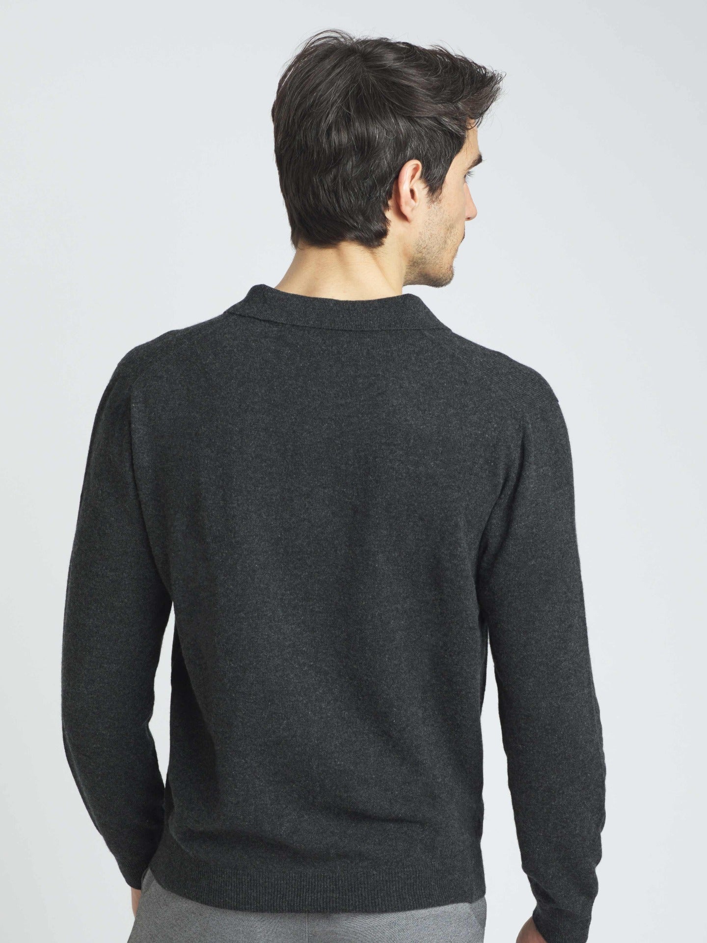 Pull col polo en Cachemire pour hommes Gris - Gobi Cashmere