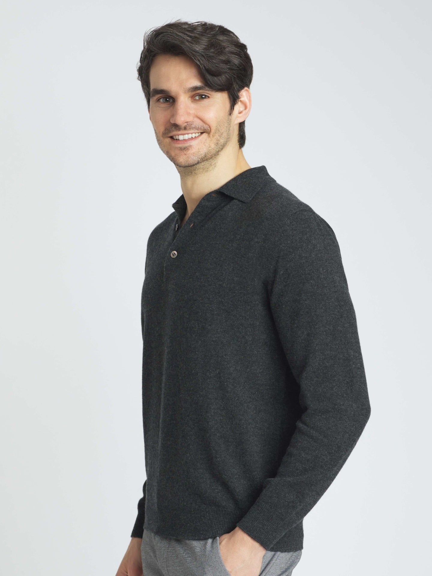 Pull col polo en Cachemire pour hommes Gris - Gobi Cashmere