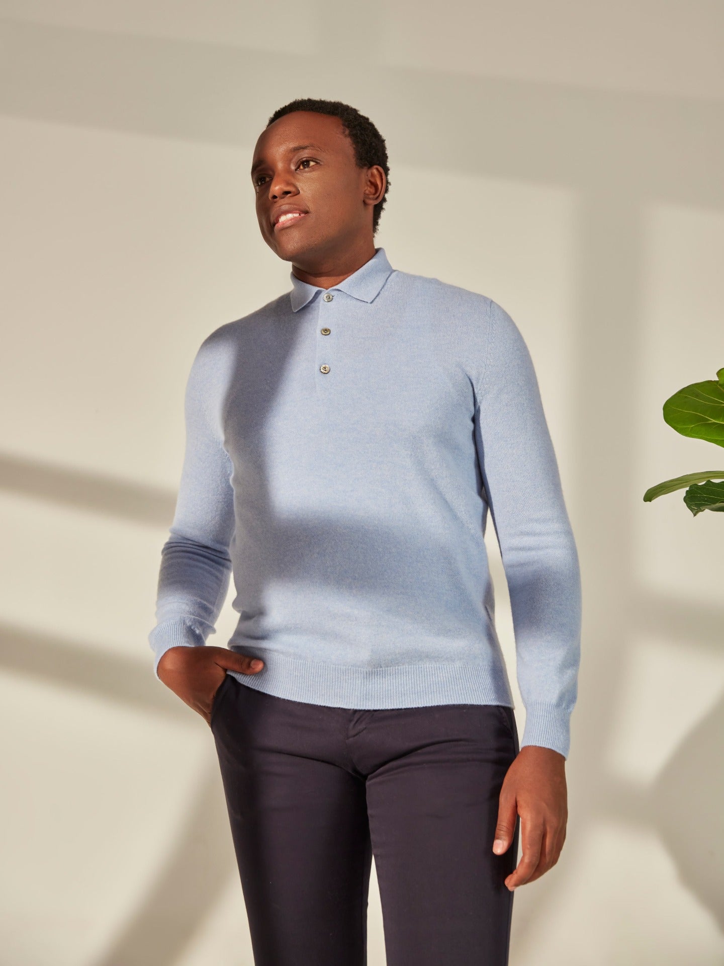 Pull col polo en Cachemire pour hommes Marin - Gobi Cashmere