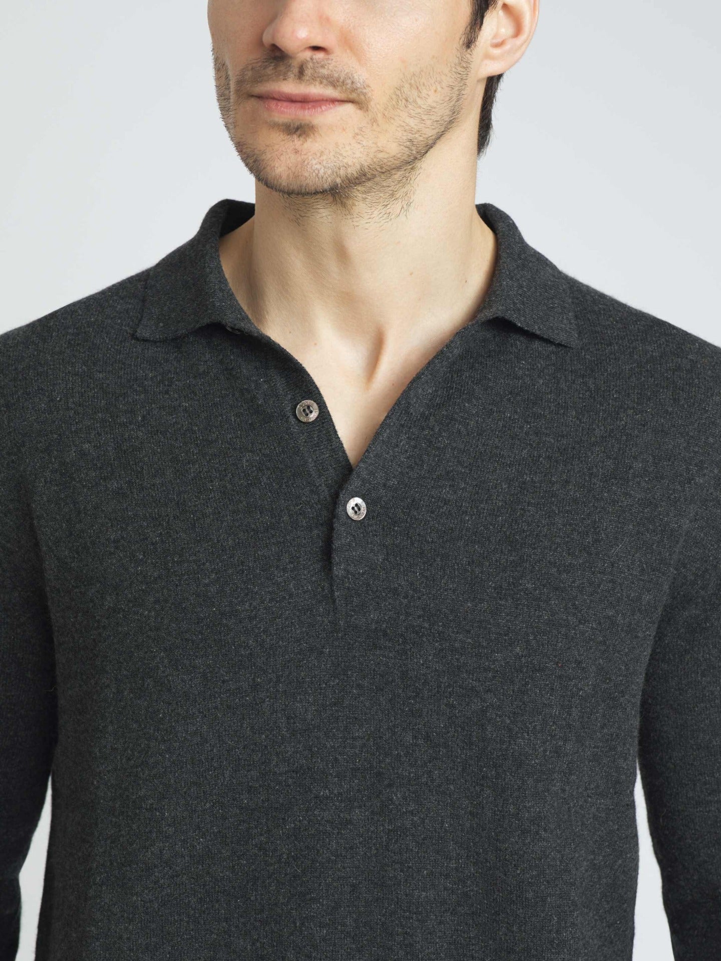 Pull col polo en Cachemire pour hommes Gris - Gobi Cashmere