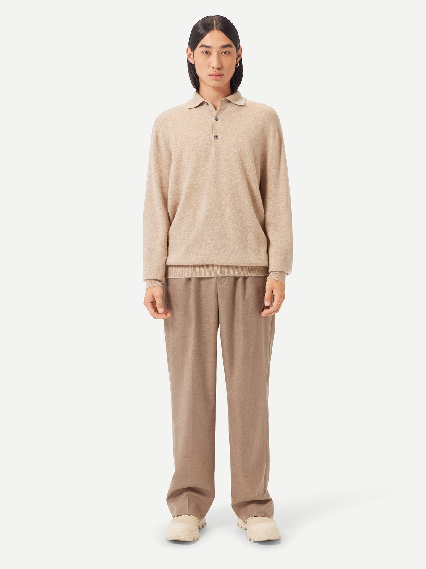 Pull col polo en Cachemire pour hommes Taupe - Gobi Cashmere