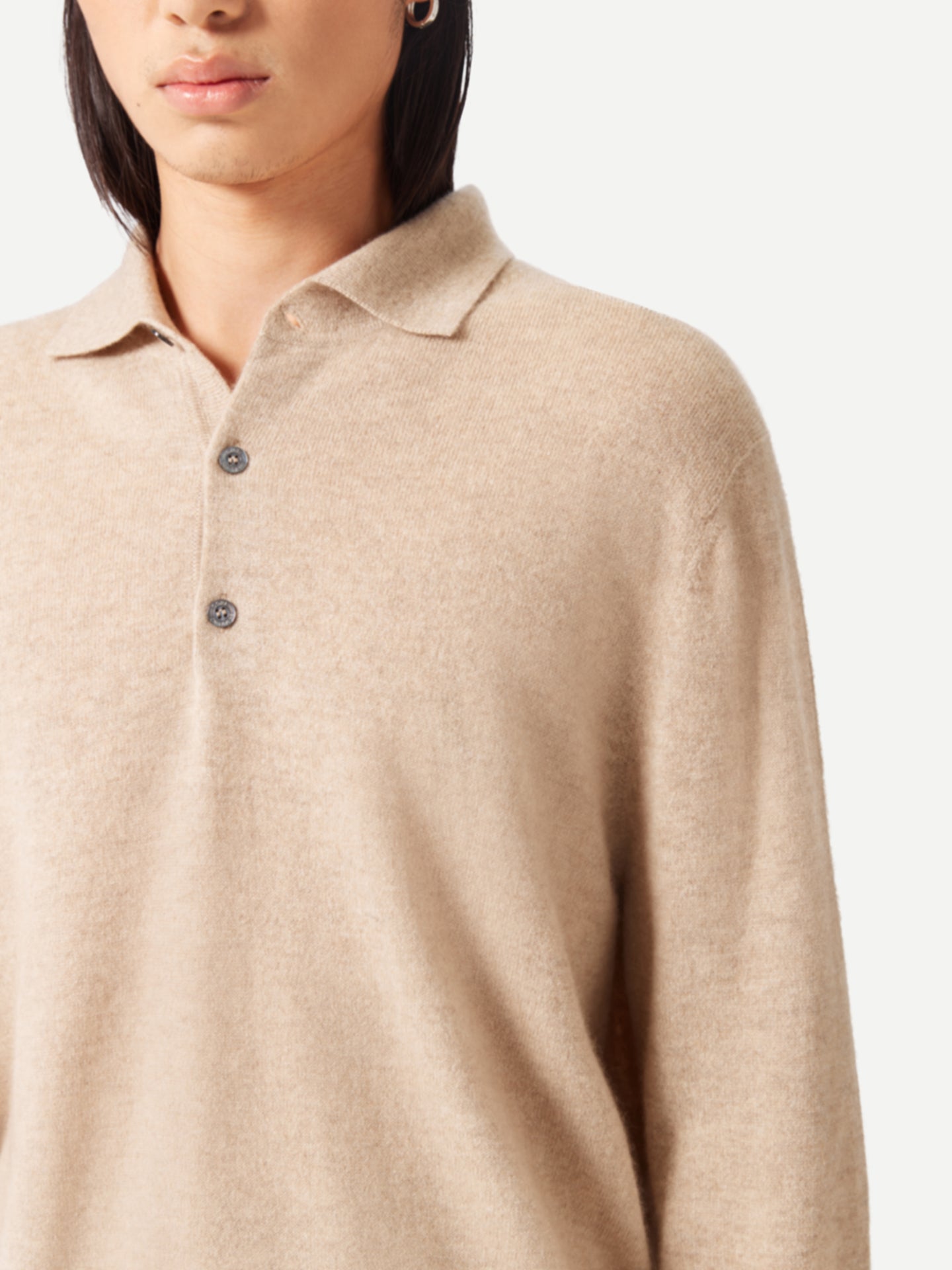 Pull col polo en Cachemire pour hommes Taupe - Gobi Cashmere
