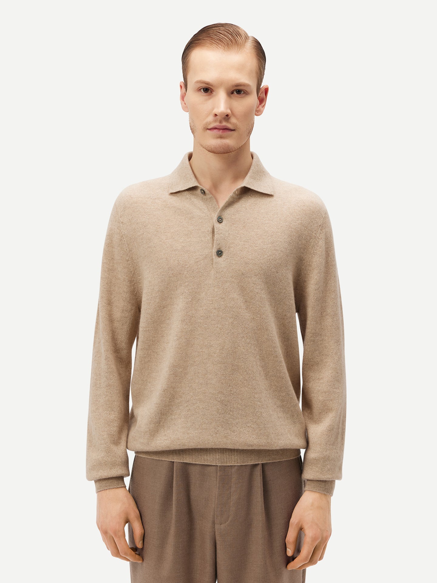 Pull col polo en Cachemire pour hommes Taupe - Gobi Cashmere