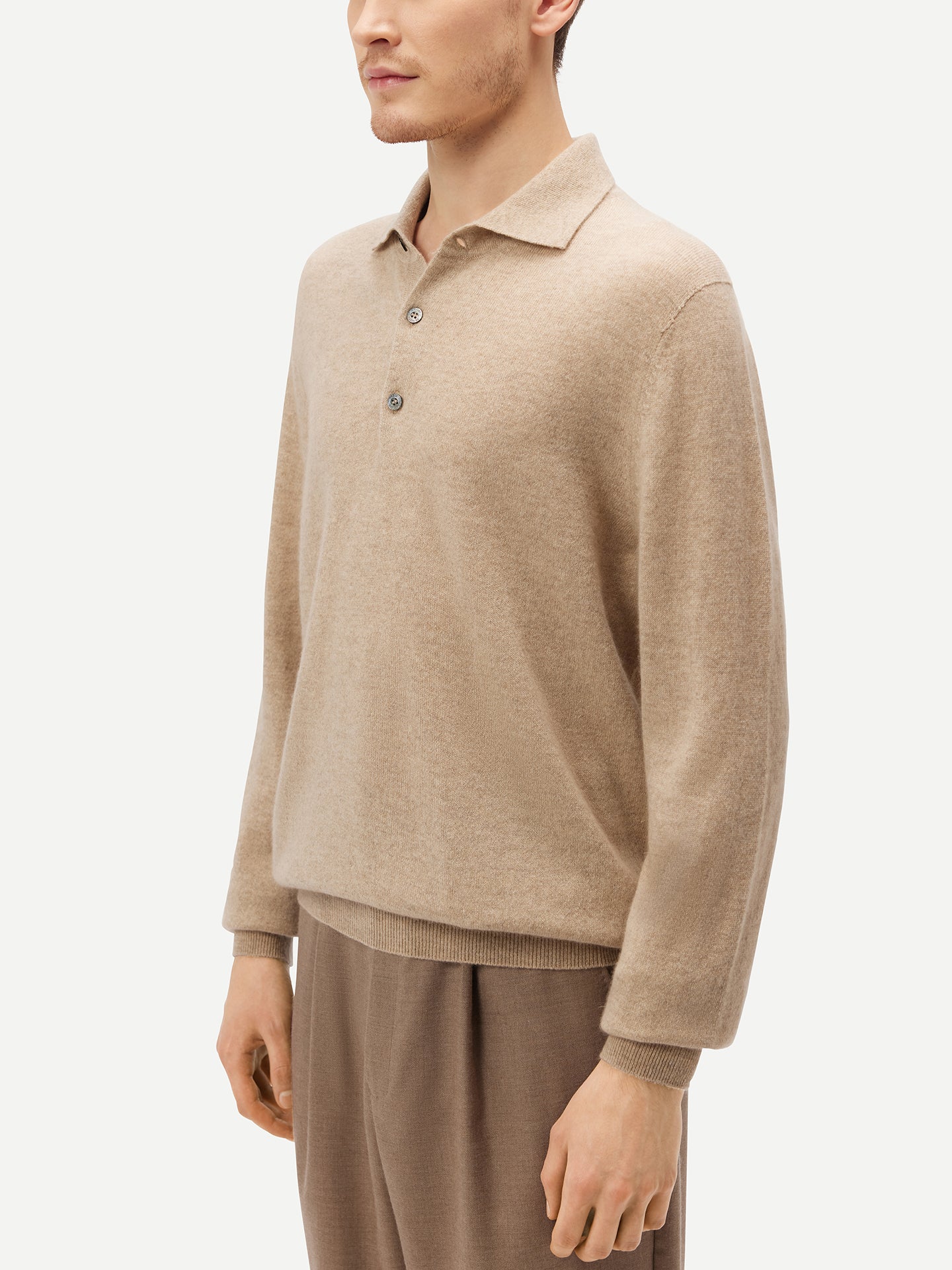 Pull col polo en Cachemire pour hommes Taupe - Gobi Cashmere
