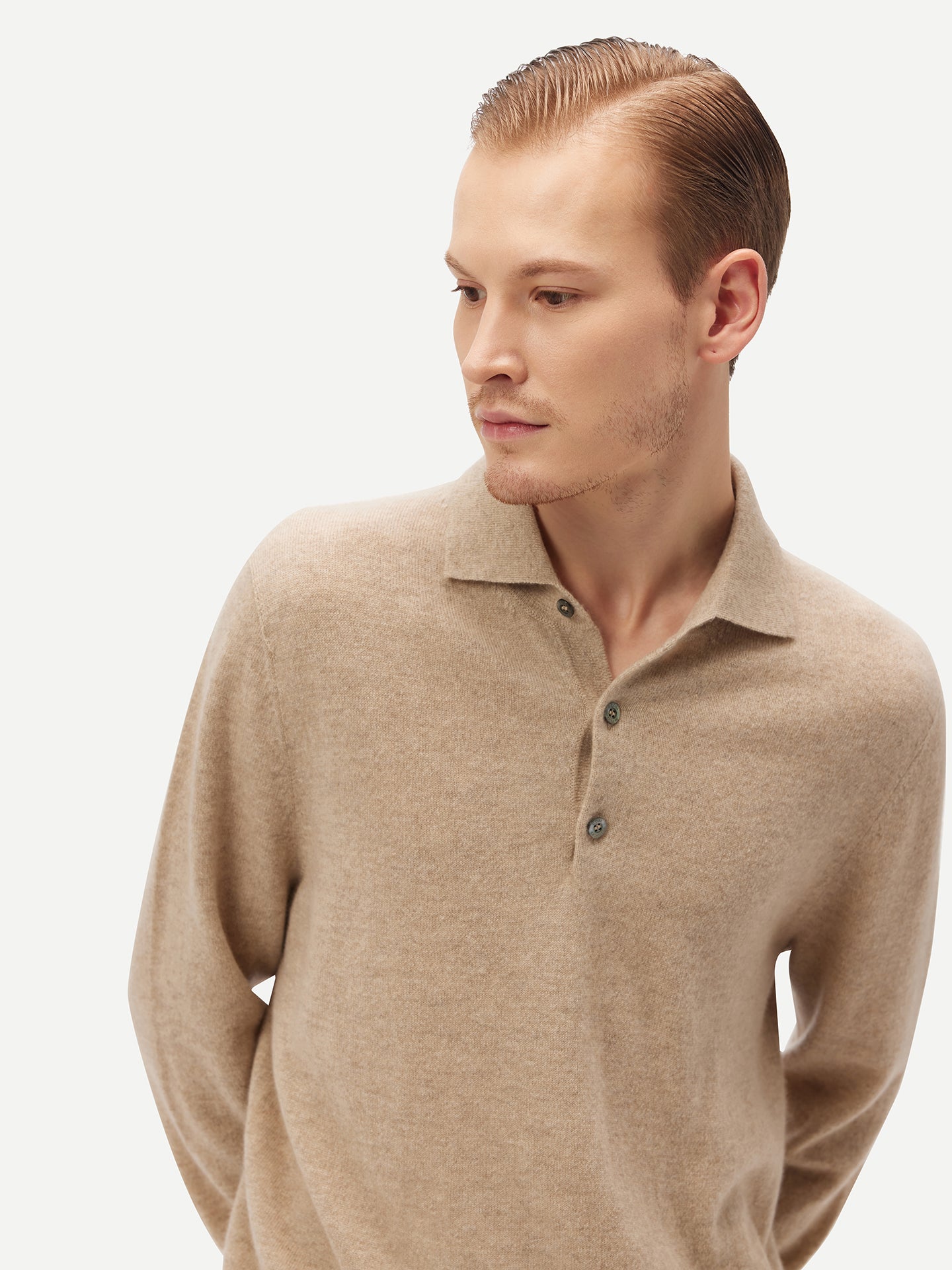 Pull col polo en Cachemire pour hommes Taupe - Gobi Cashmere