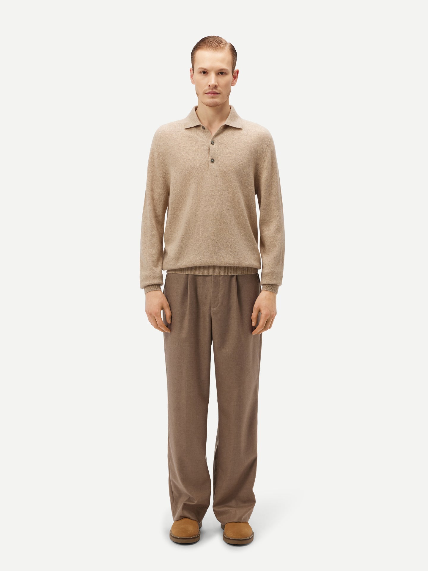 Pull col polo en Cachemire pour hommes Taupe - Gobi Cashmere