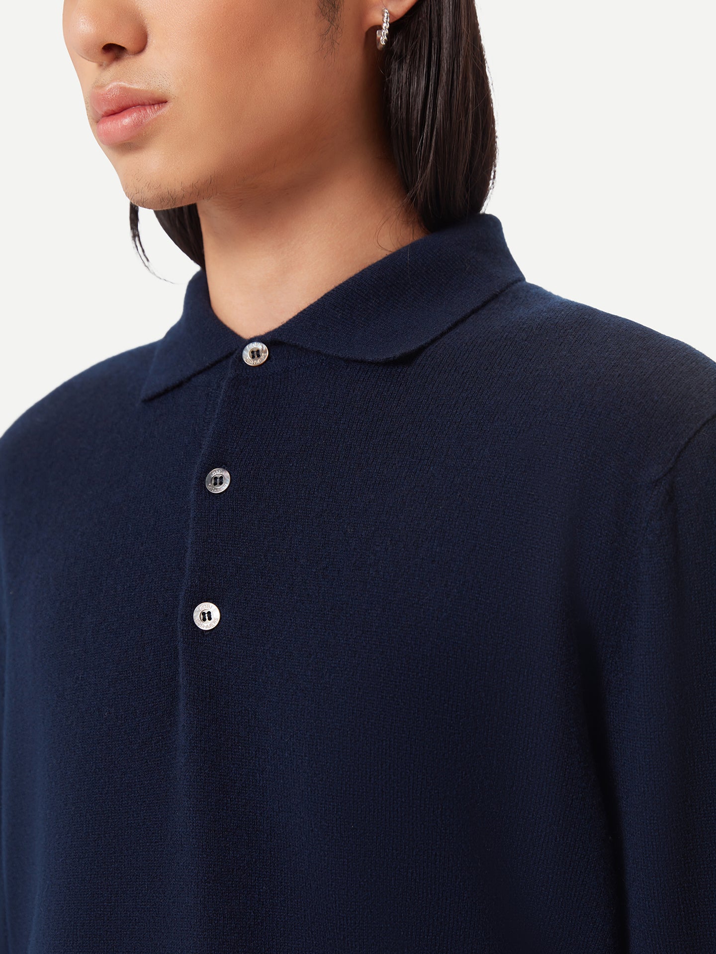 Pull col polo en Cachemire pour hommes Marin - Gobi Cashmere