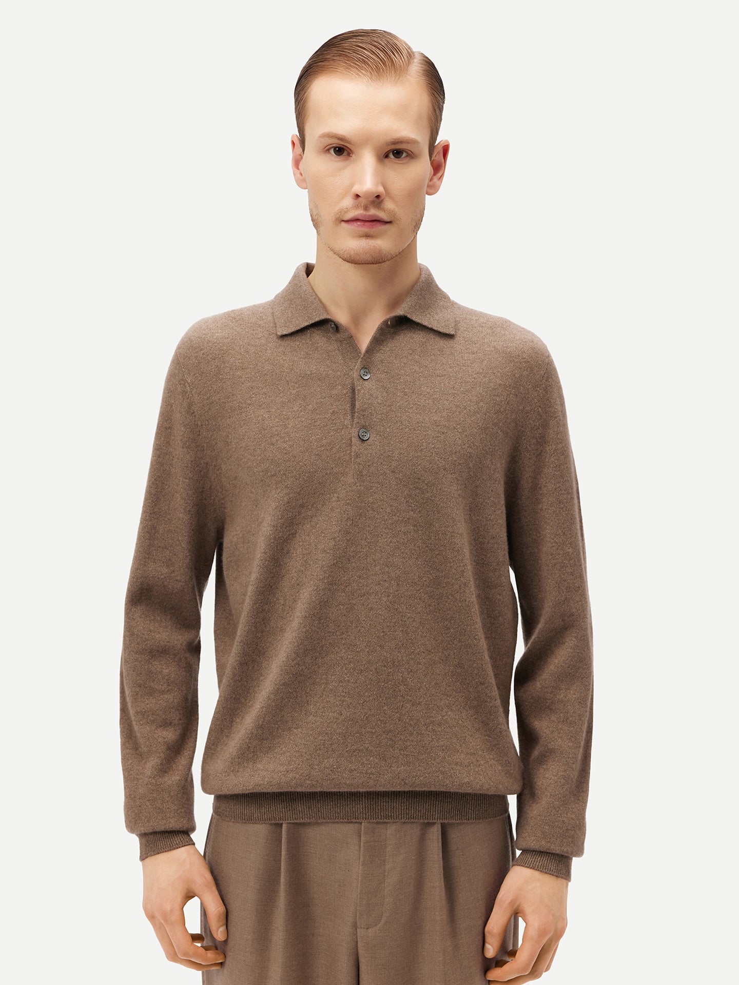 Pull col polo en Cachemire pour hommes Taupe - Gobi Cashmere