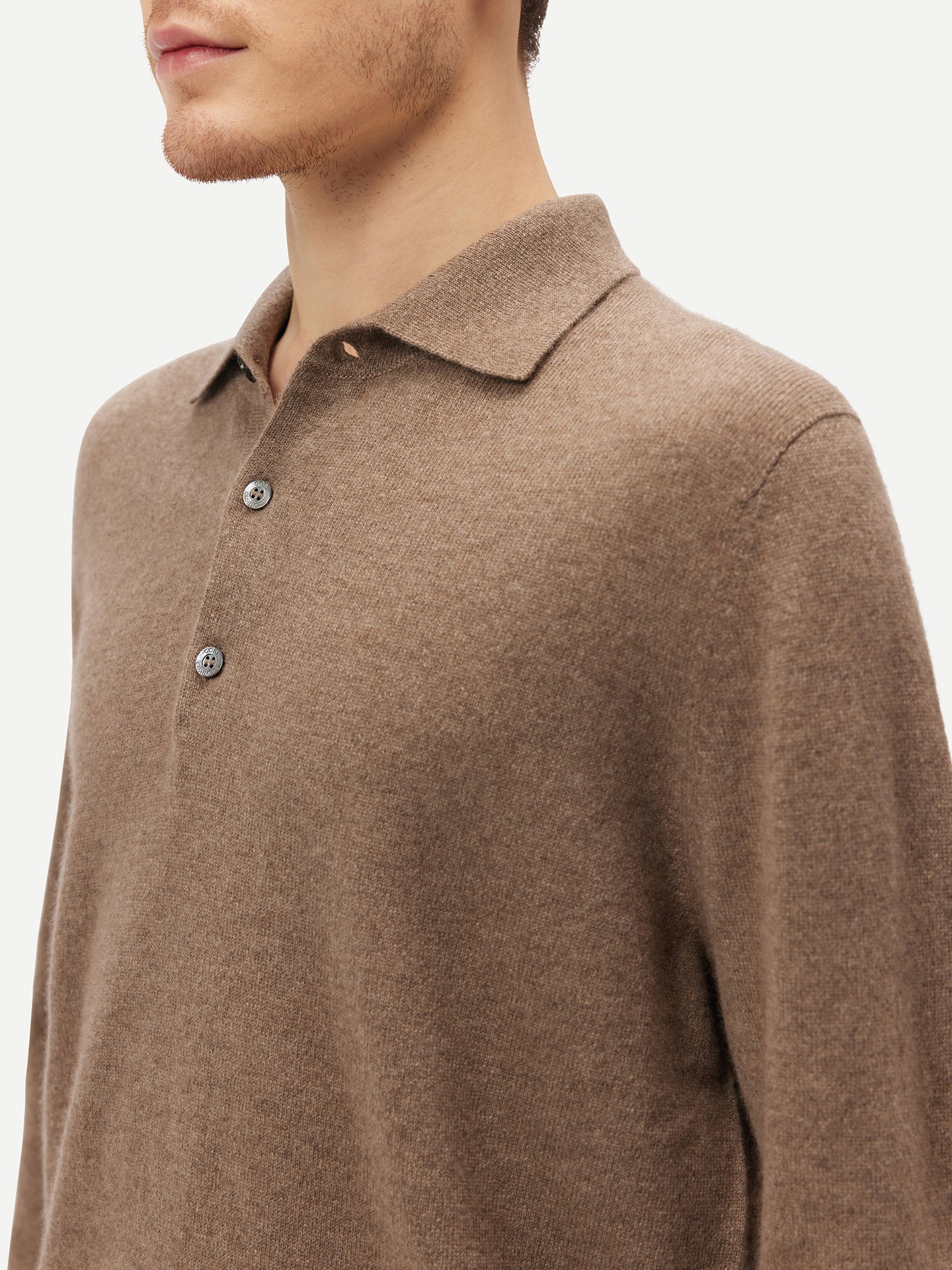 Pull col polo en Cachemire pour hommes Taupe - Gobi Cashmere