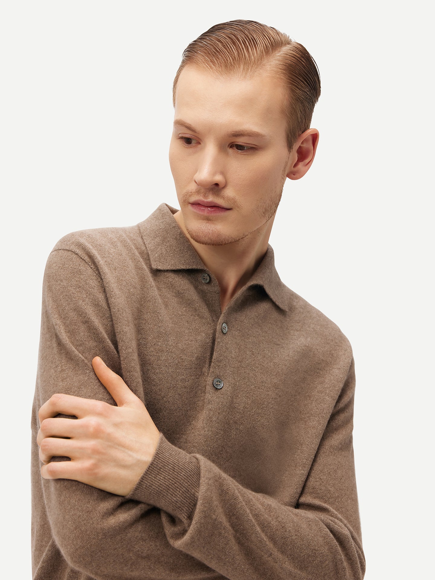 Pull col polo en Cachemire pour hommes Taupe - Gobi Cashmere