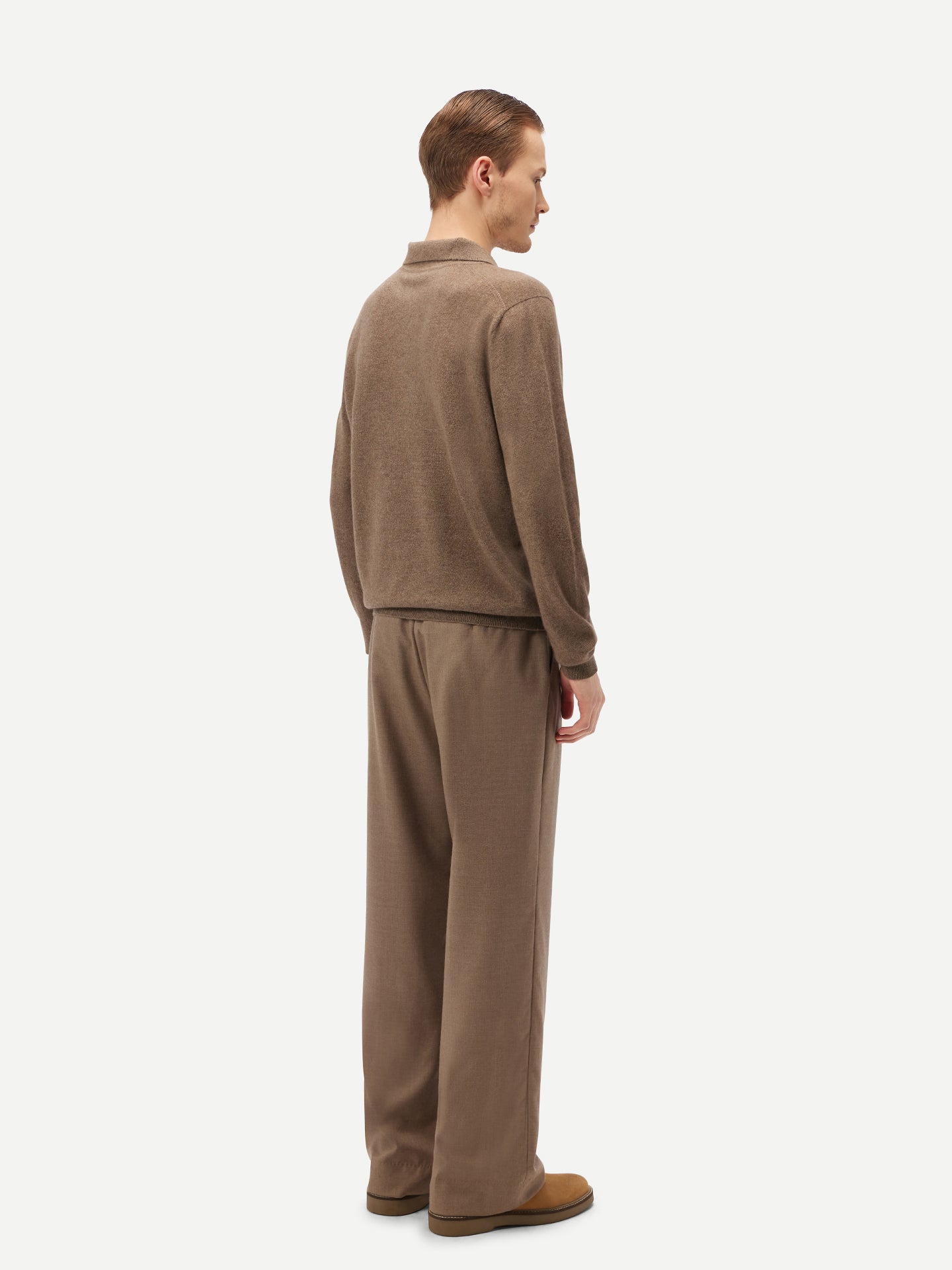 Pull col polo en Cachemire pour hommes Taupe - Gobi Cashmere