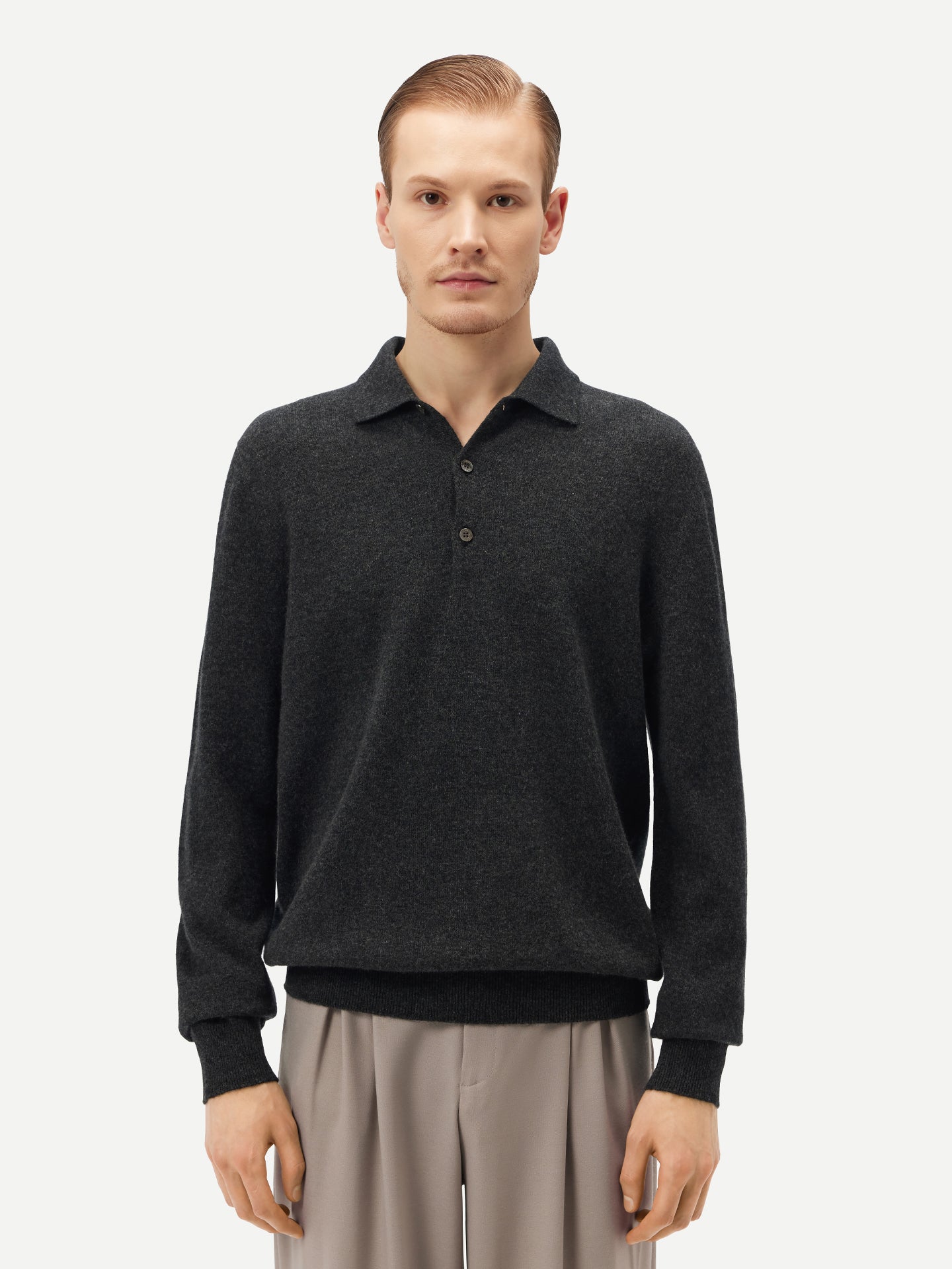Pull col polo en Cachemire pour hommes Gris - Gobi Cashmere