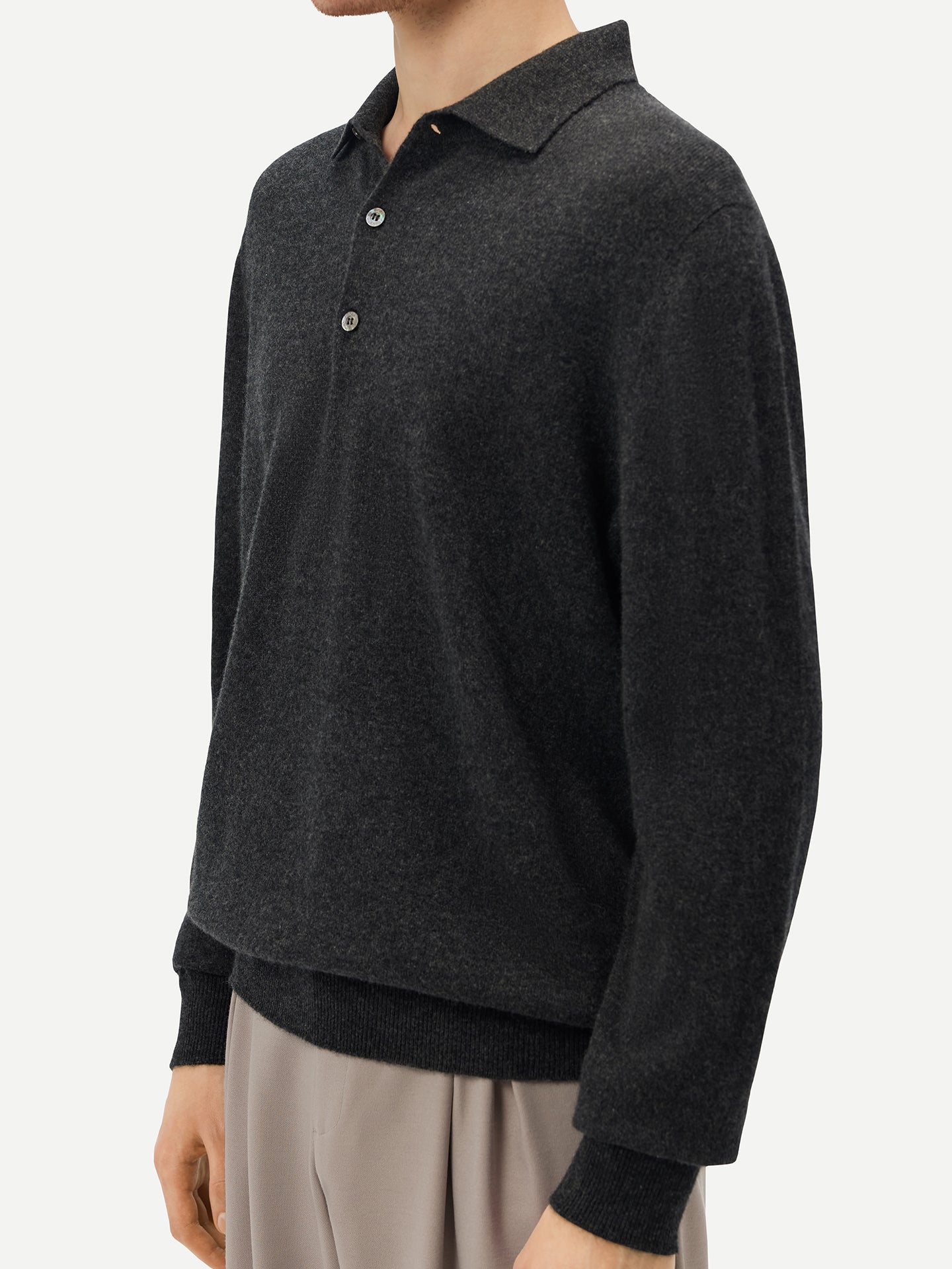Pull col polo en Cachemire pour hommes Gris - Gobi Cashmere