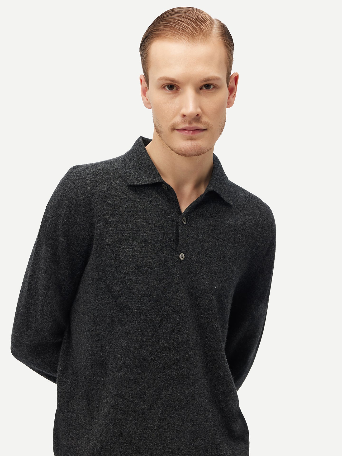 Pull col polo en Cachemire pour hommes Gris - Gobi Cashmere