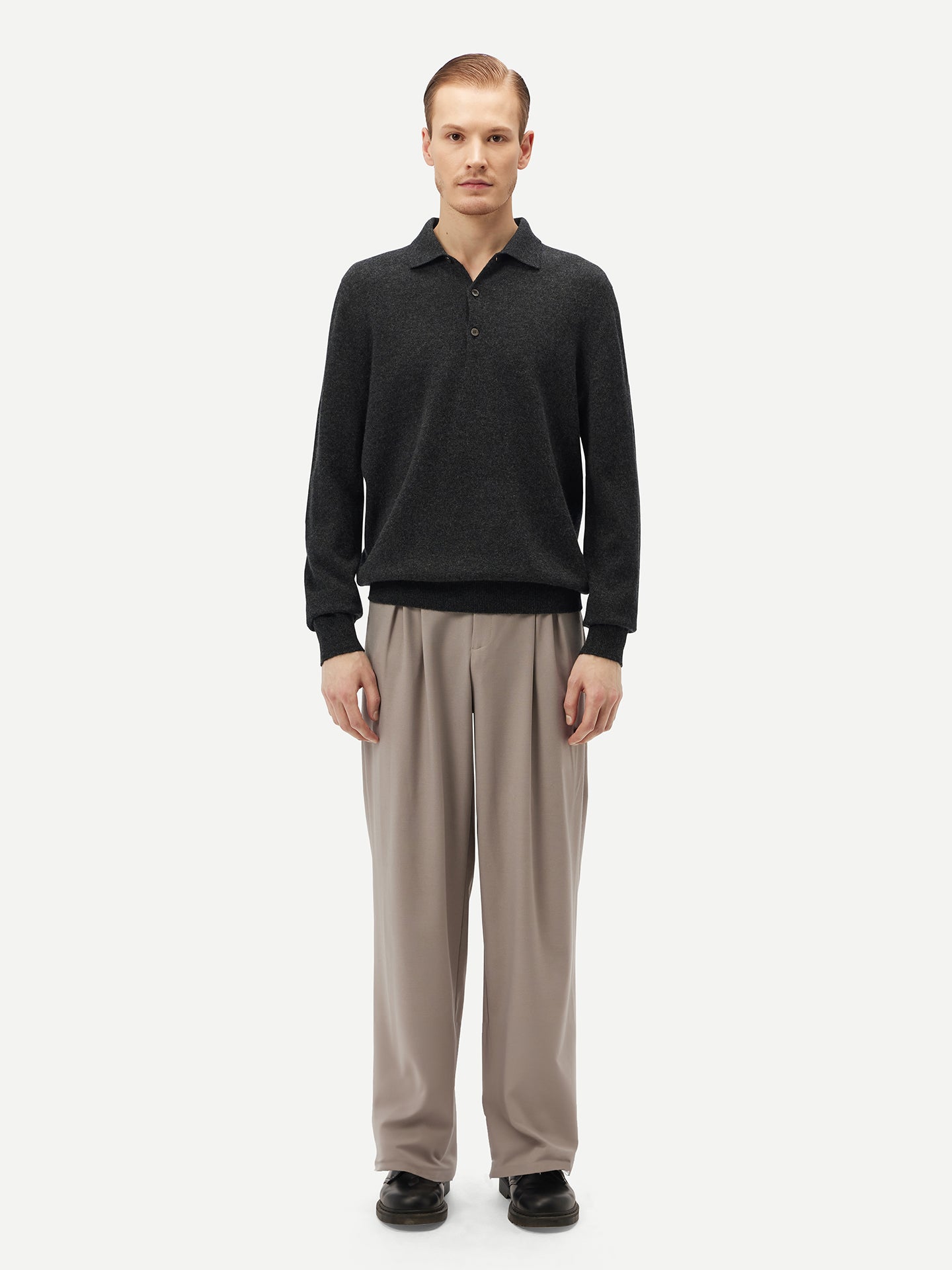 Pull col polo en Cachemire pour hommes Gris - Gobi Cashmere