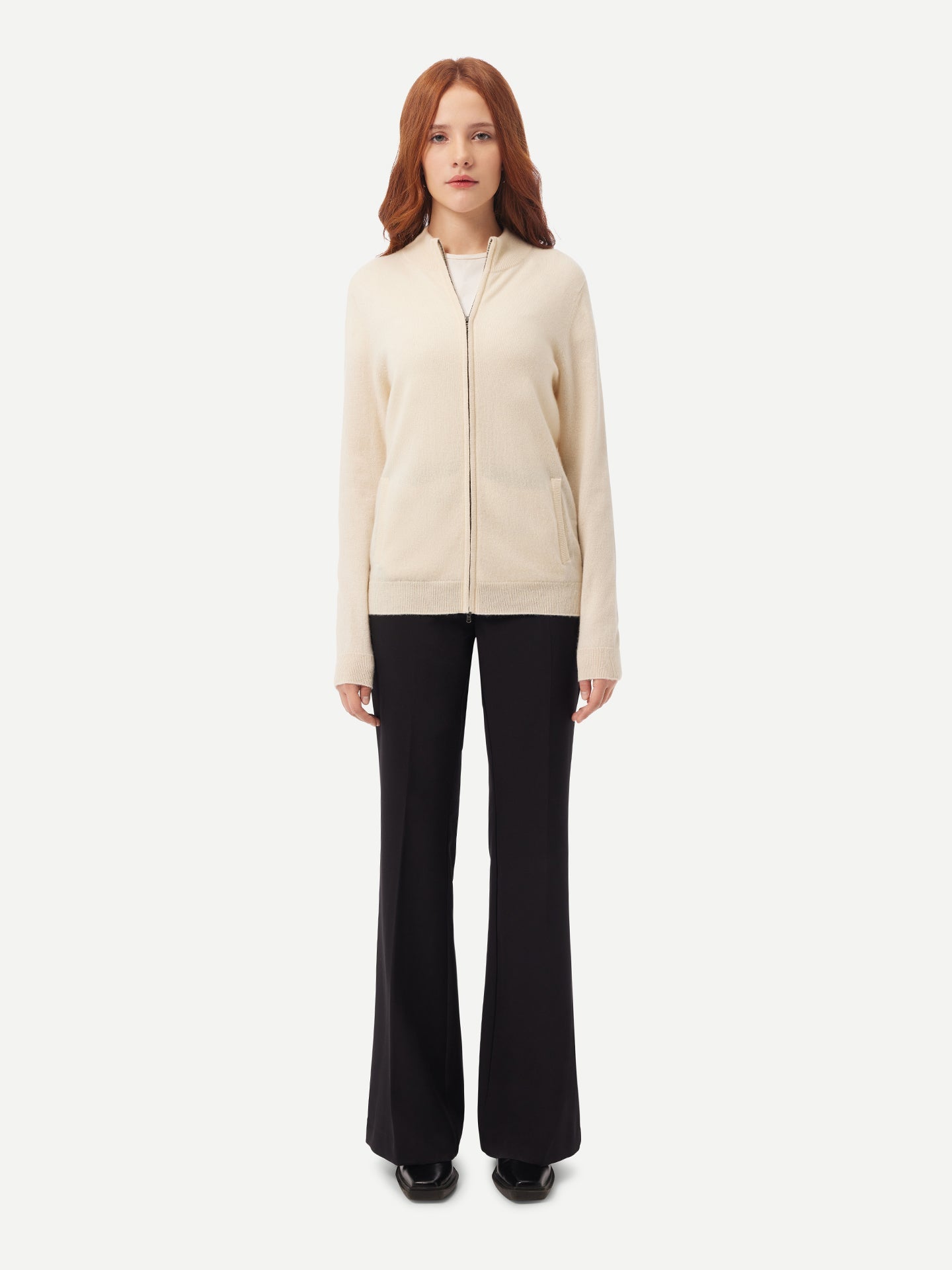 Women's Organic Cashmere Full-Zip Cardigan Off White - Gobi Cashmere