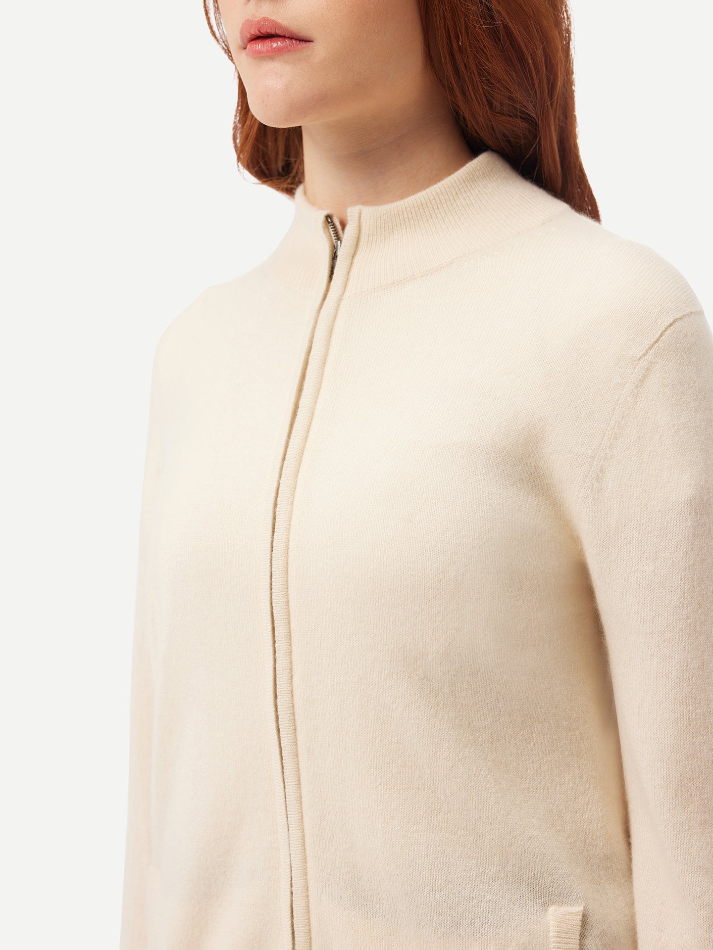 Women's Organic Cashmere Full-Zip Cardigan Off White - Gobi Cashmere