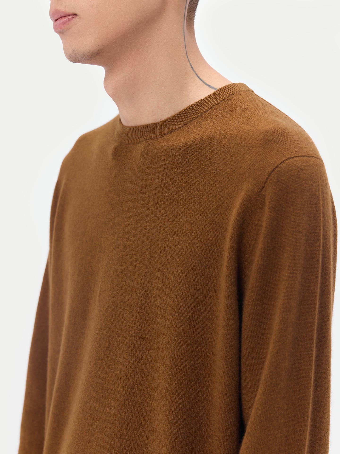 Pull col rond en Cachemire pour hommes Marron - Gobi Cashmere