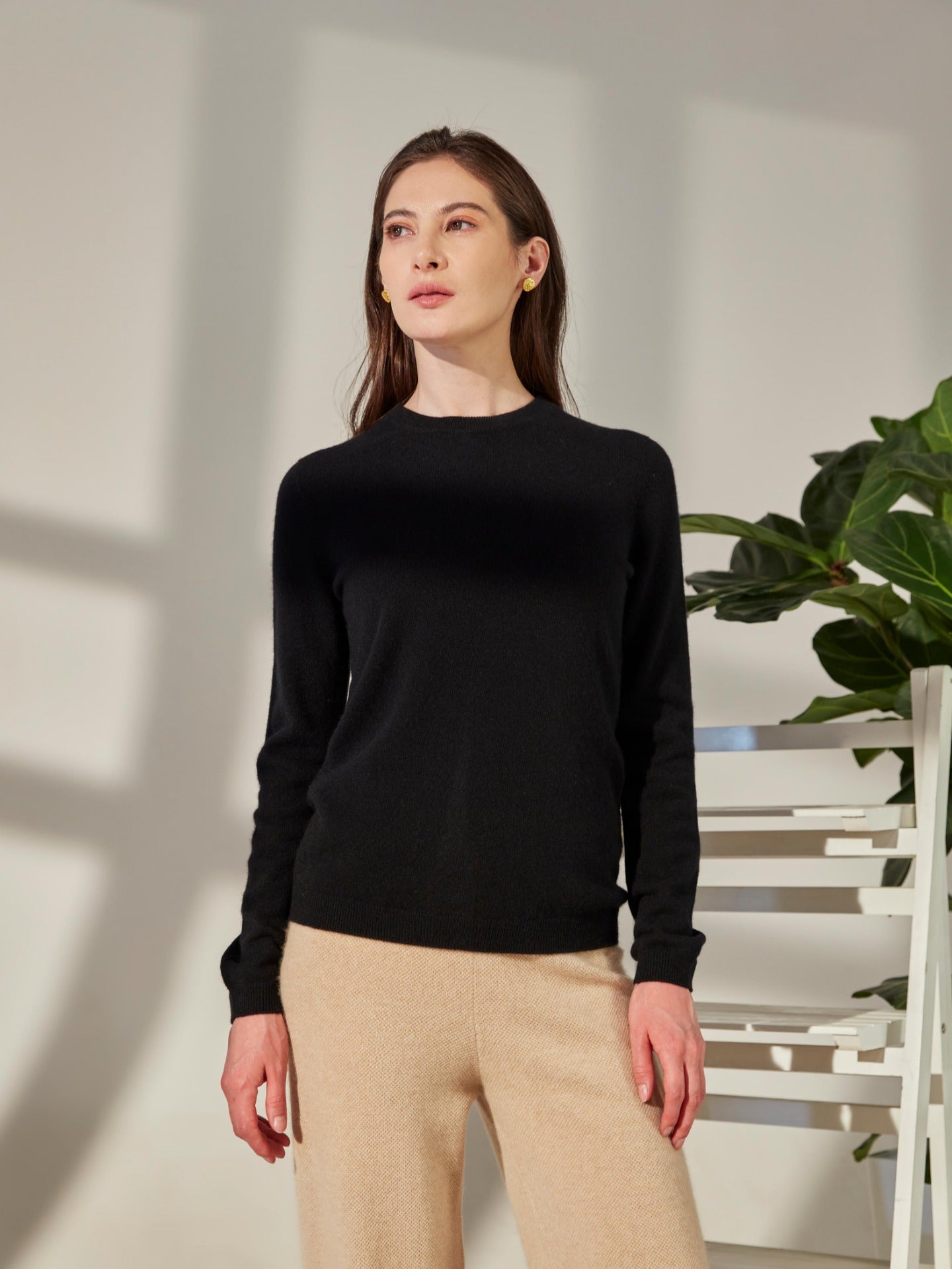 Pull col rond en Cachemire pour femmes Noir - Gobi Cashmere