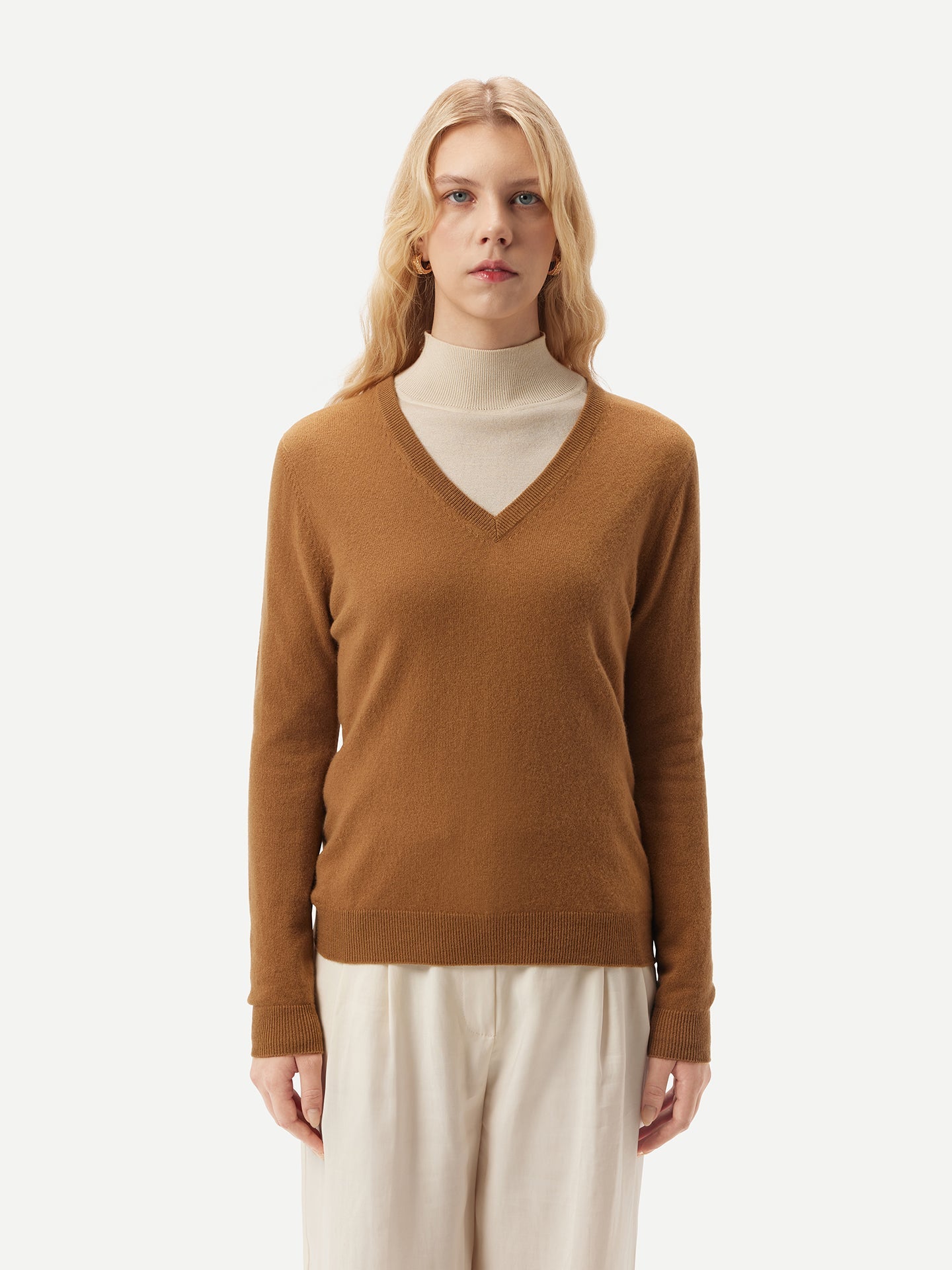 Pull col en V en Cachemire pour femmes Marron - Gobi Cashmere