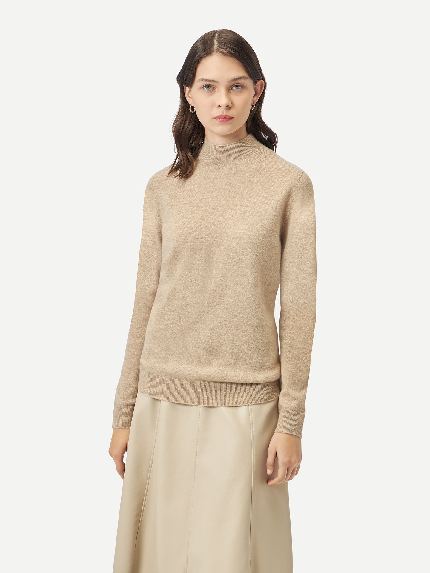 Pull col haut en Cachemire pour femmes Taupe - Gobi Cashmere