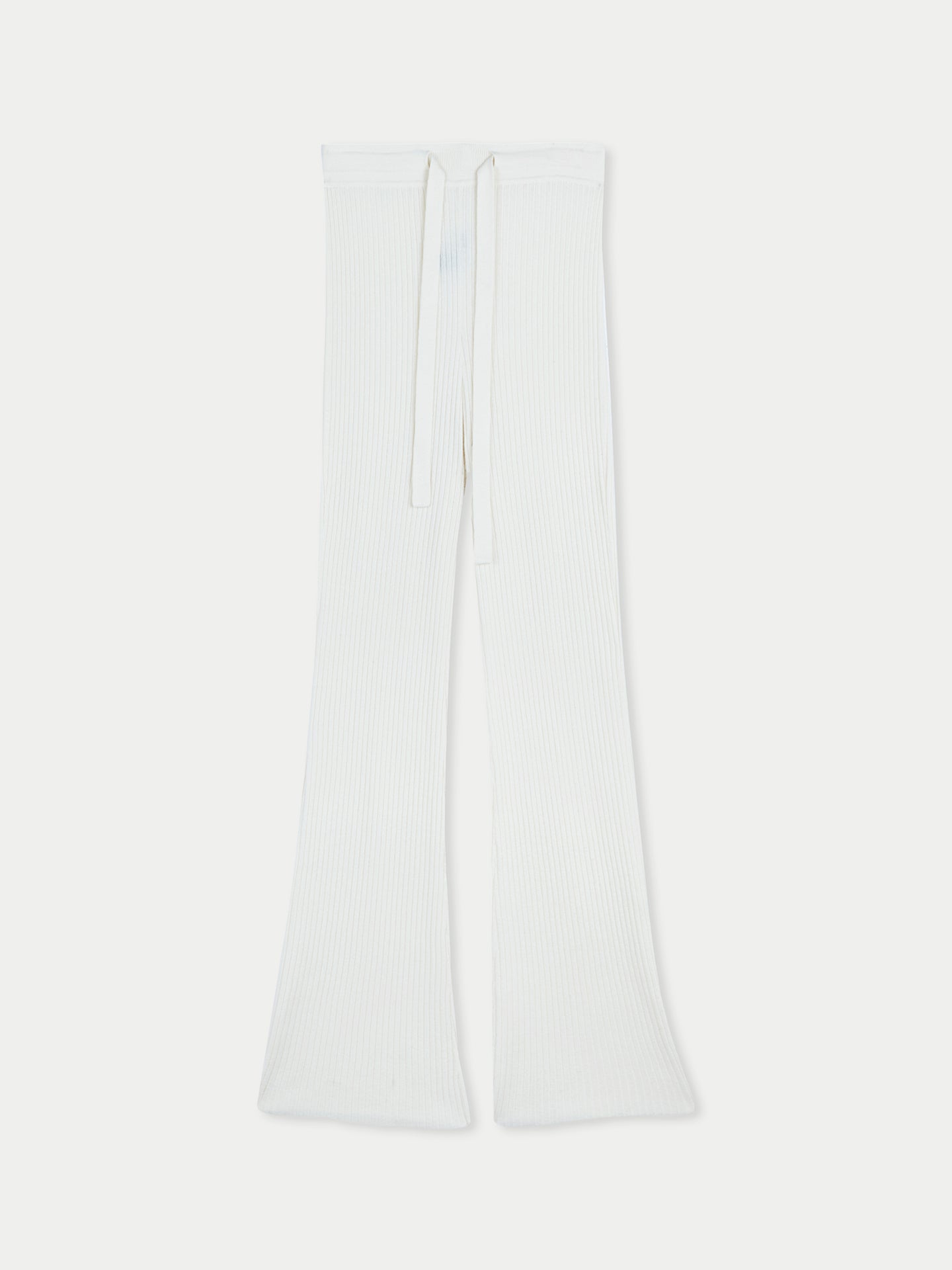 Women's Drawstring Ribbed Cotton Silk Cashmere Blend Flares Whisper White - Gobi Cashmere