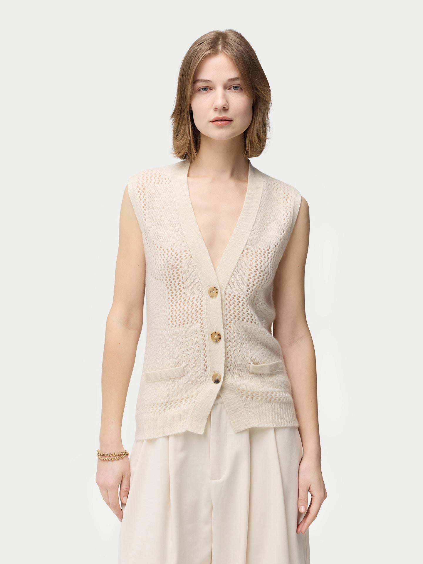 Organic Color Mixed Pattern Cashmere Vest