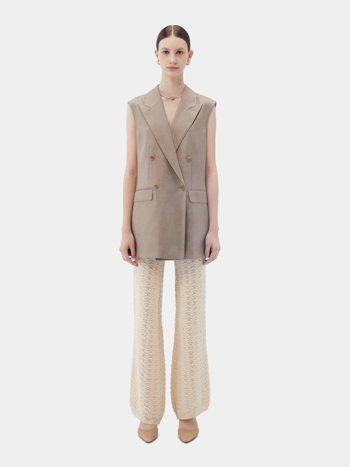 Gilet homme en cachemire, boutonnage croisé Couleur Organique