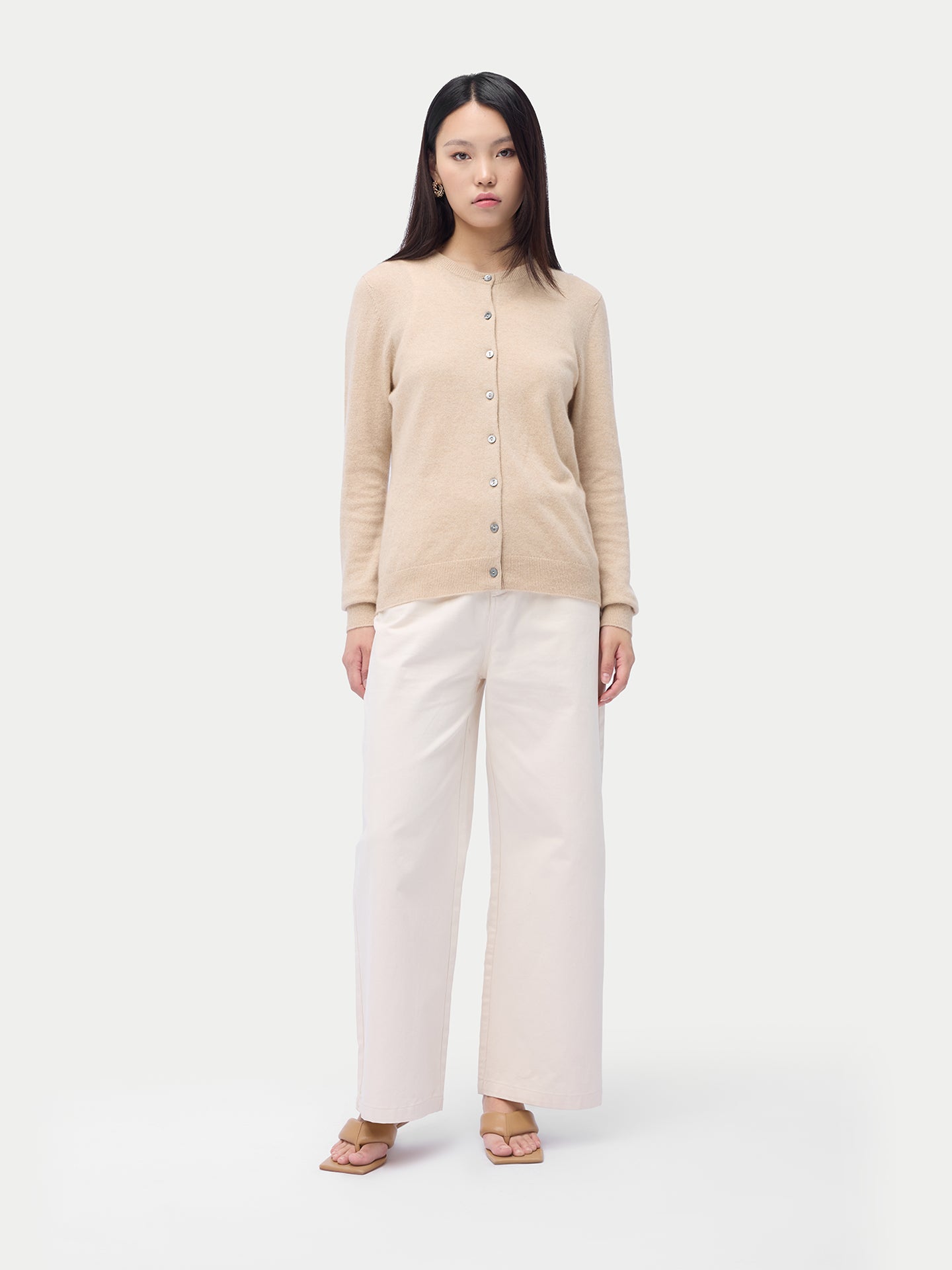 Cardigan col rond en cachemire Essential pour femmes Couleur Organique