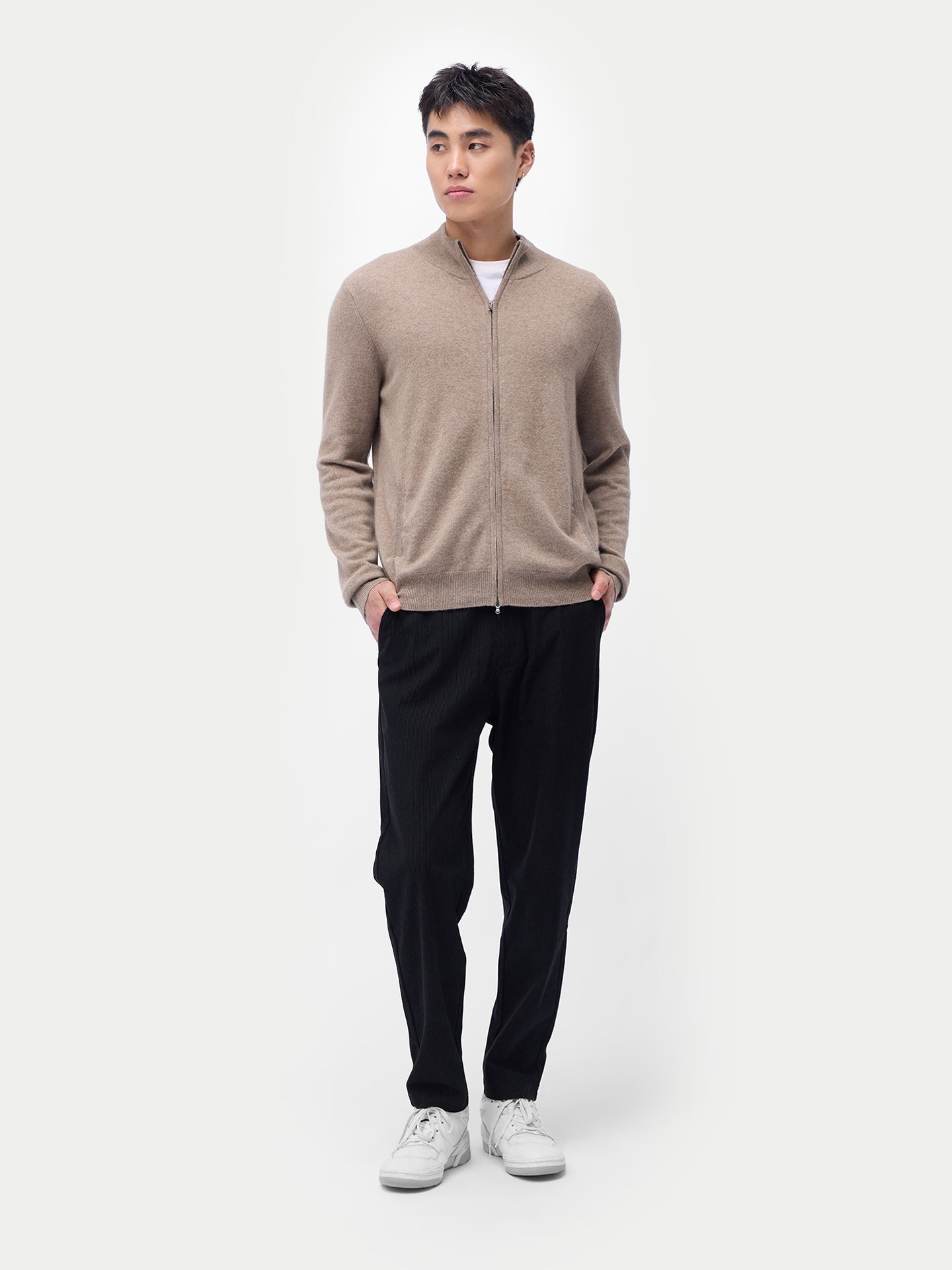 Cardigan zippé en cachemire Essential pour hommes Couleur Organique