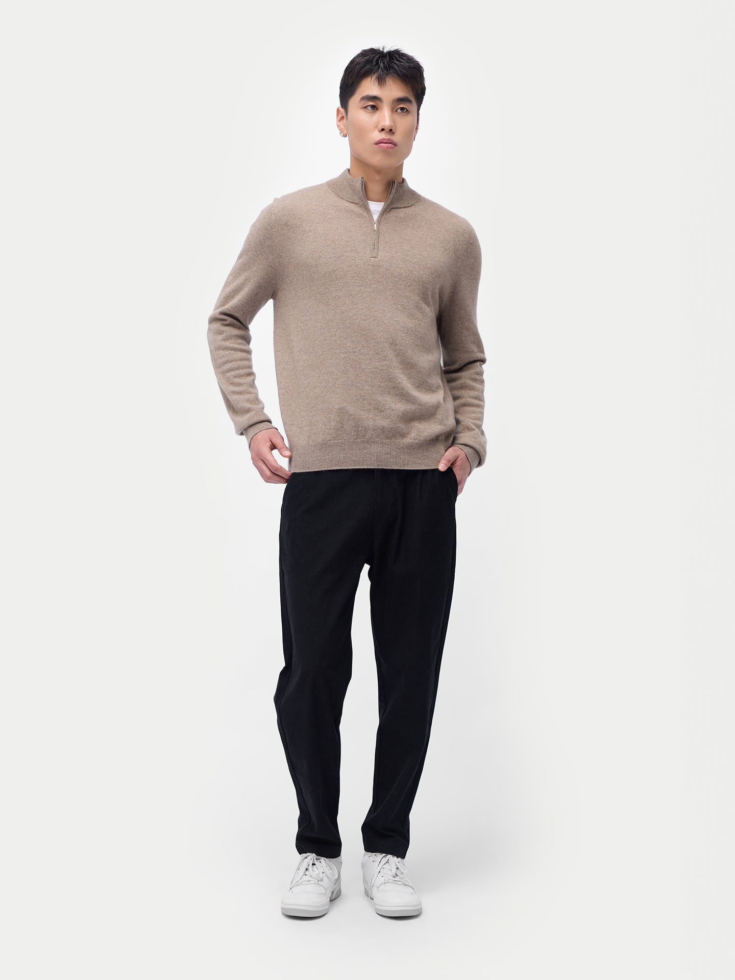 Pull polo demi en cachemire Essential pour hommes Couleur Organique