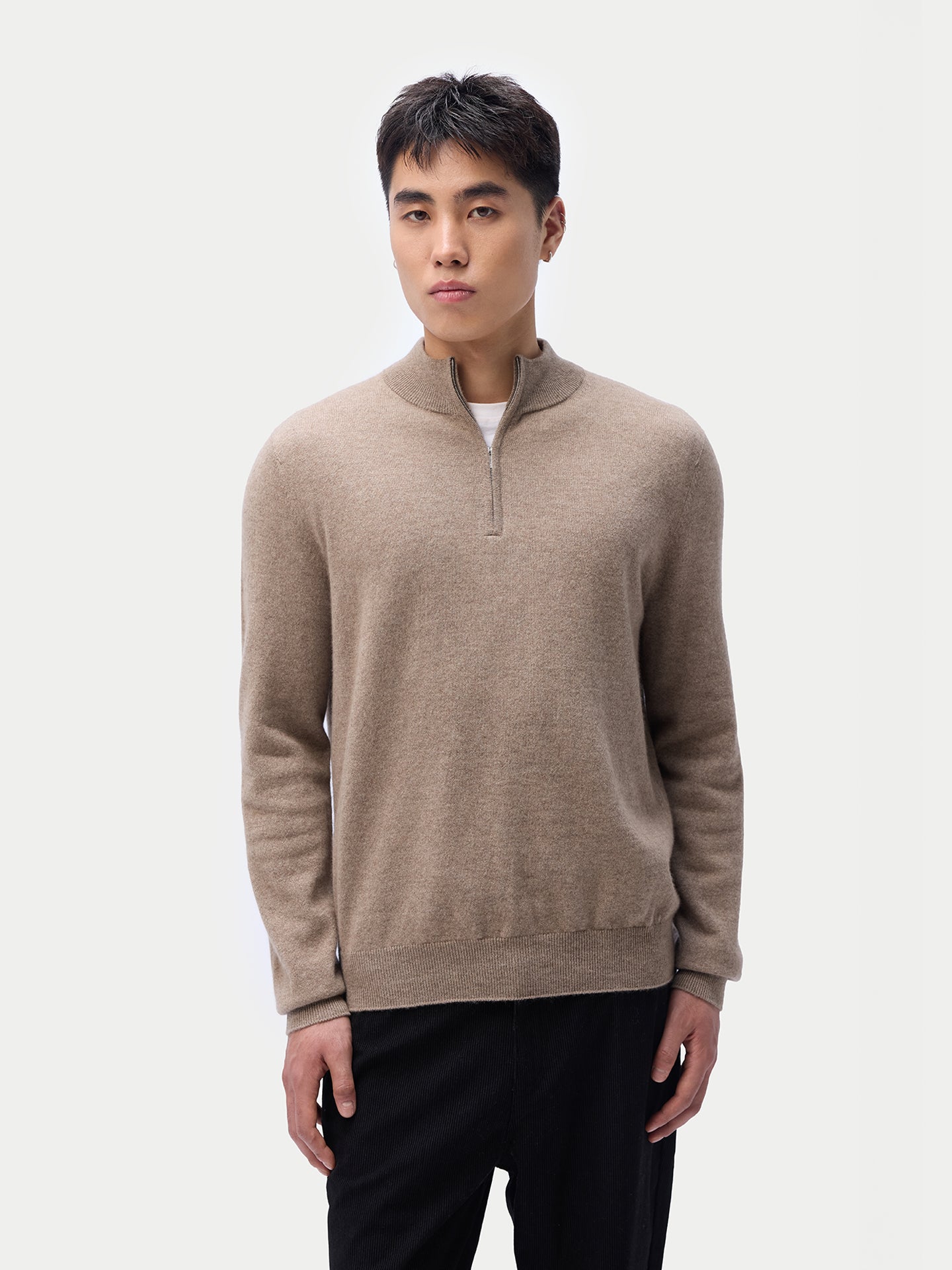 Pull polo demi en cachemire Essential pour hommes Couleur Organique