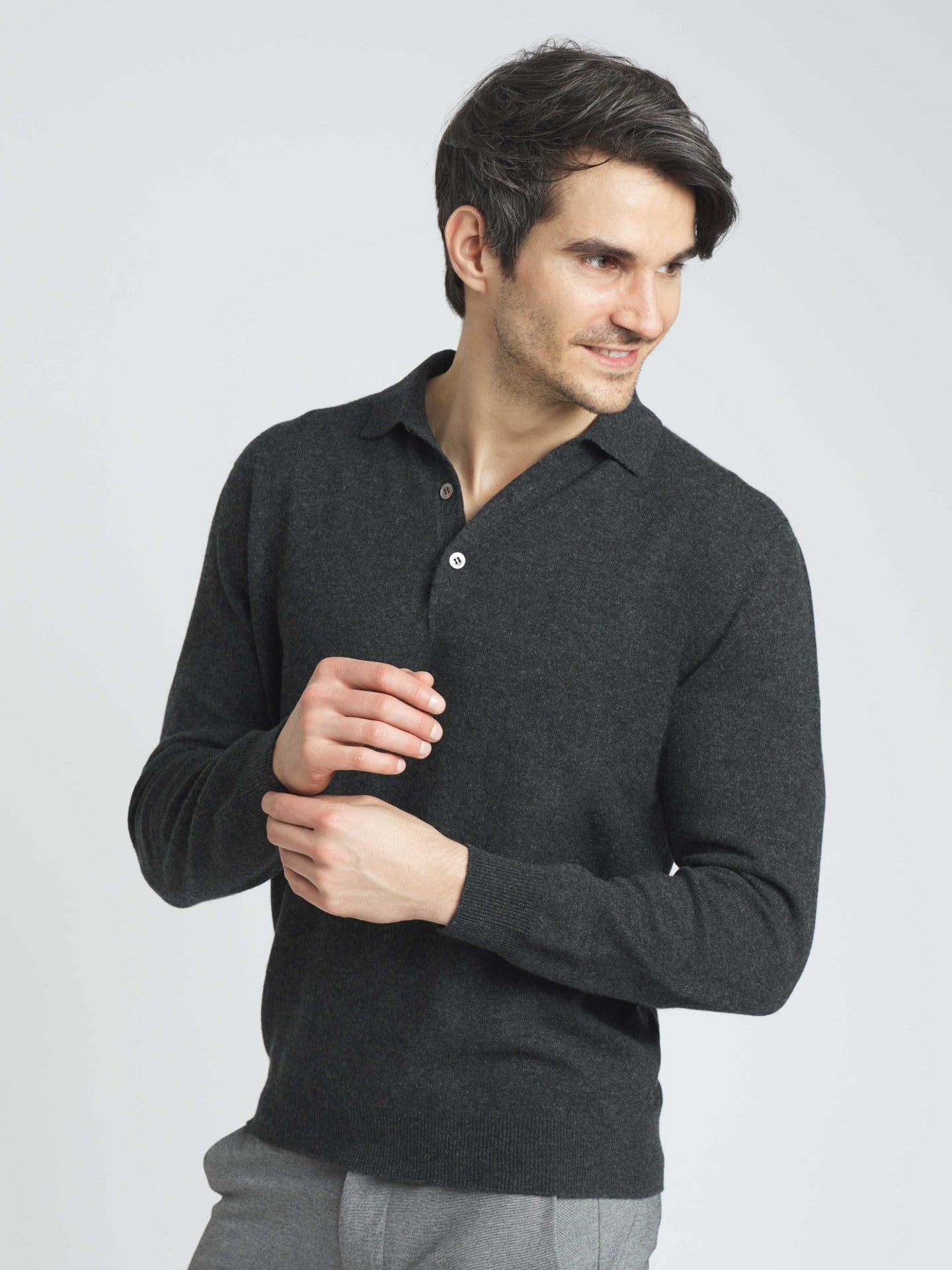 Pull col polo en Cachemire pour hommes Gris - Gobi Cashmere