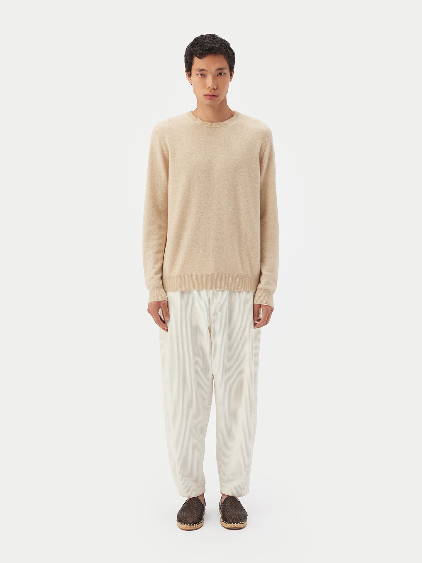 Pull col rond en Cachemire pour hommes Taupe - Gobi Cashmere