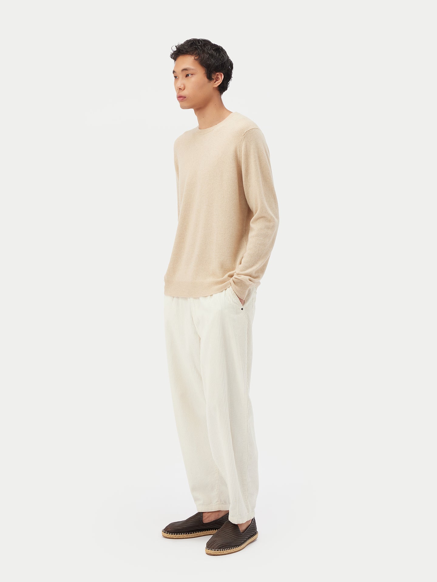 Pull col rond en Cachemire pour hommes Taupe - Gobi Cashmere