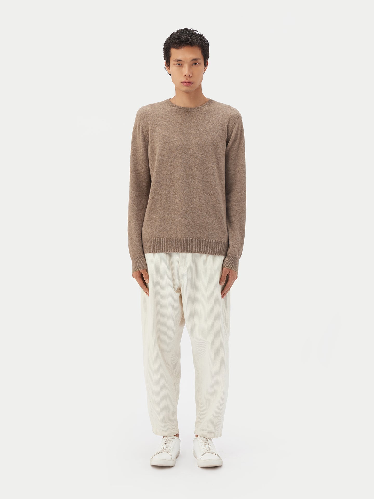 Pull col rond en Cachemire pour hommes Taupe - Gobi Cashmere