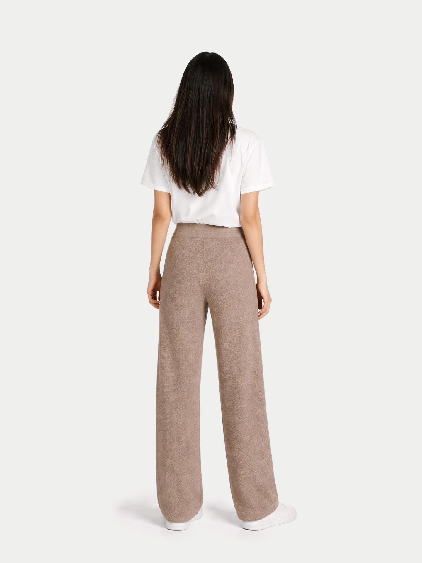 Pantalon en Cachemire Ajour à Jambes Larges Couleur Organique
