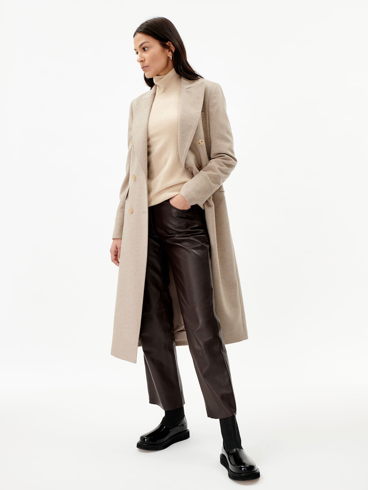 Manteau long à revers en cachemire pour femme taupe - Gobi Cashmere