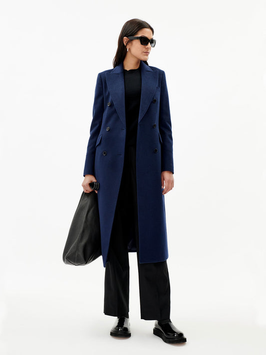 Manteau long à revers en cachemire pour femme marin - Gobi Cashmere