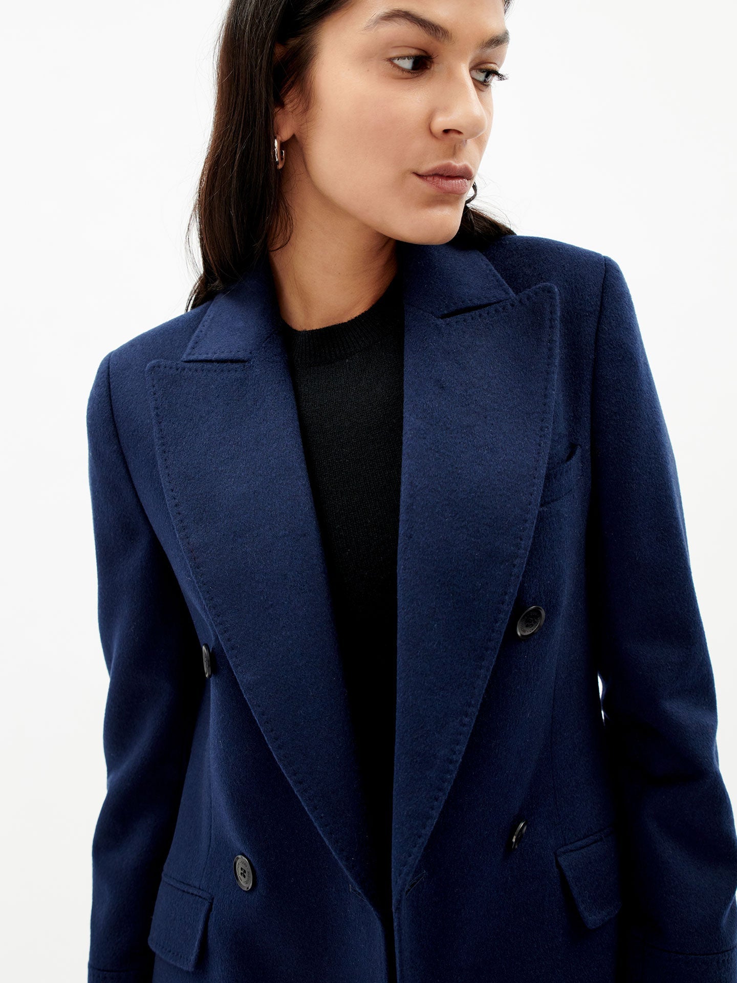 Manteau long à revers en cachemire pour femme marin - Gobi Cashmere