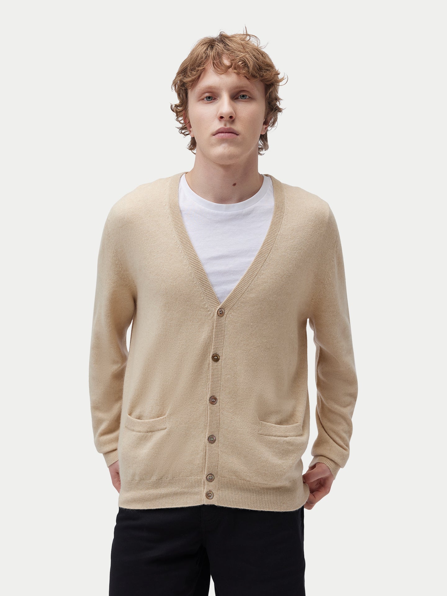 Cardigan a col V en cachemire pour hommes Couleur Organique