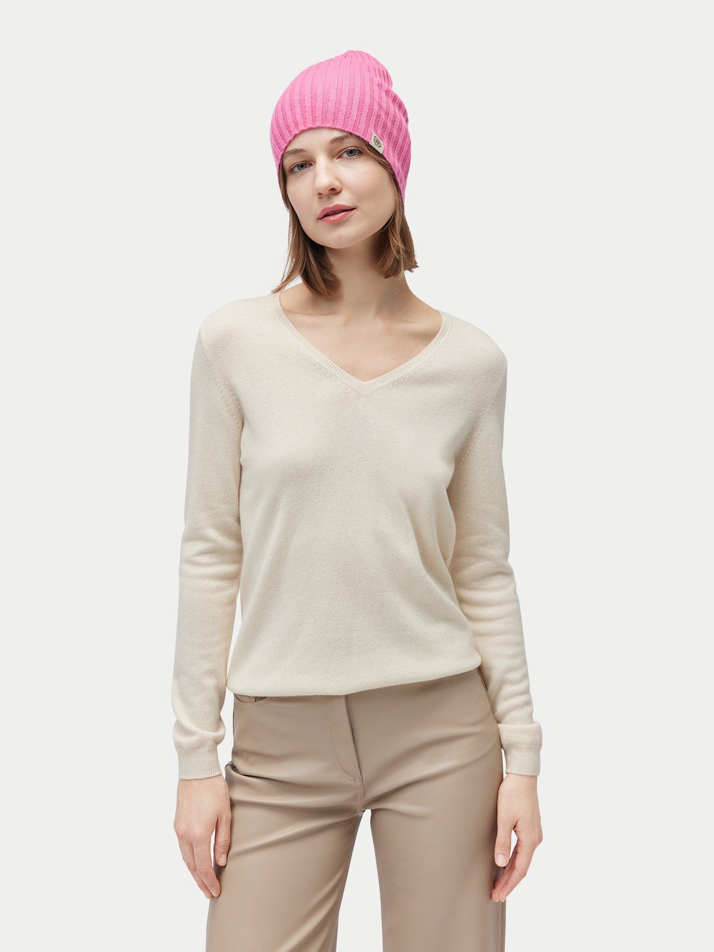 Bonnet en tricot côtelé en cachemire