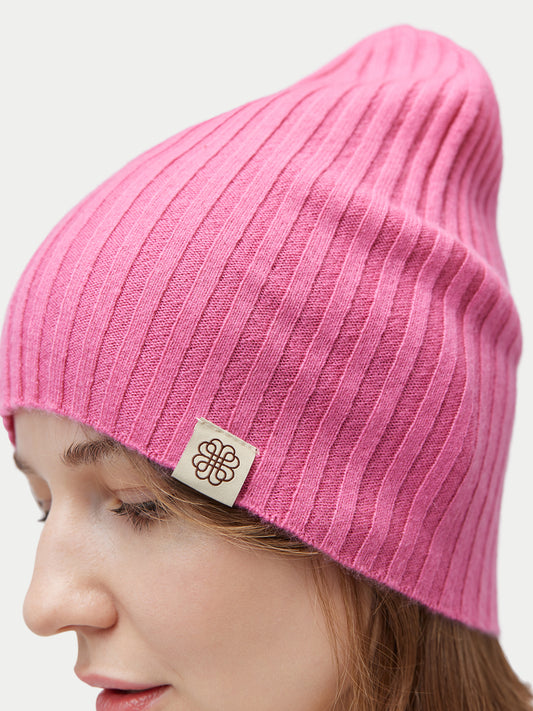 Bonnet en tricot côtelé en cachemire