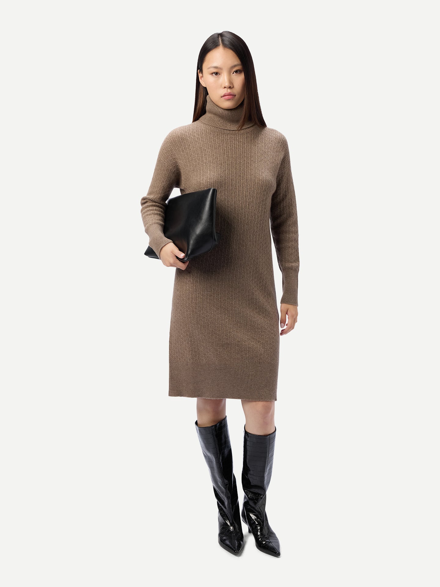 Robe Cachemire Sans Coutures Col Rond Femme couleur marron | GOBI Cashmere