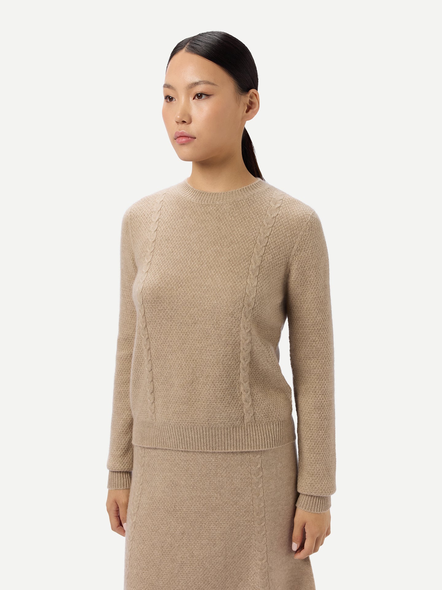 Pull Cachemire Cropped Col Rond Femme couleur gris chaud | GOBI Cashmere