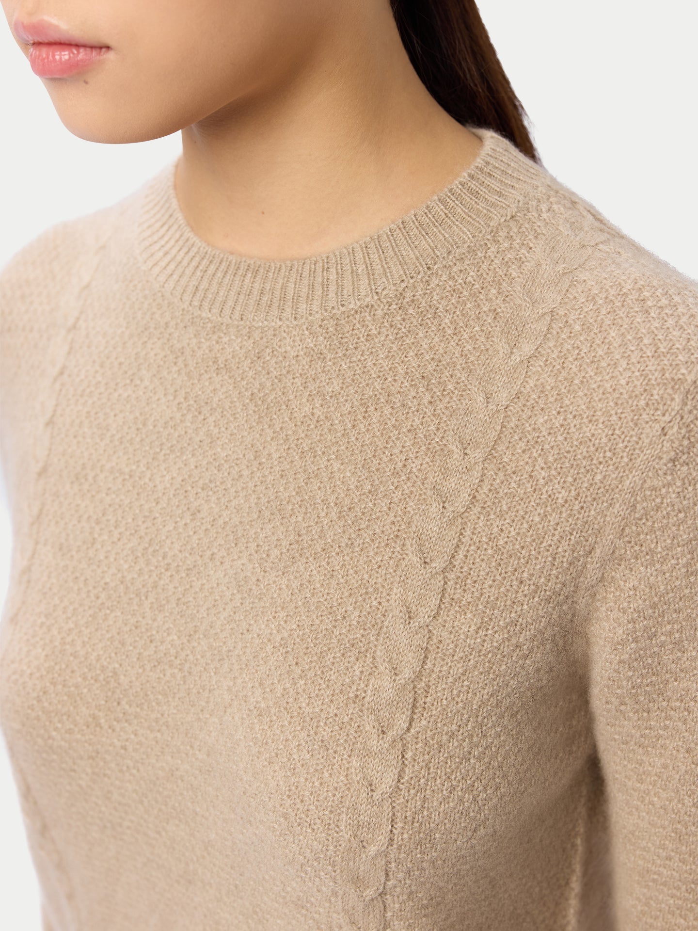 Pull Cachemire Cropped Col Rond Femme couleur gris chaud | GOBI Cashmere