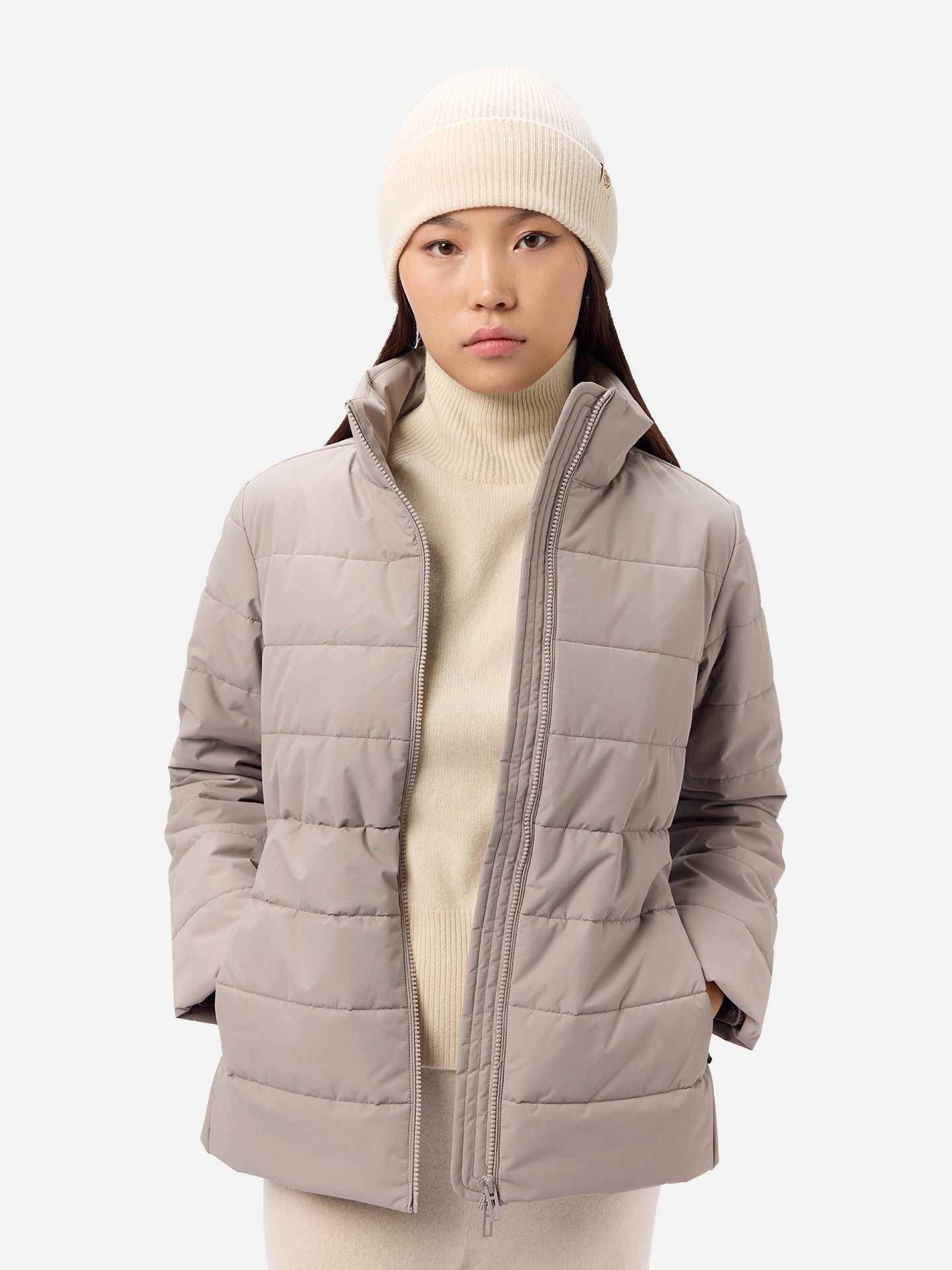 Veste d’hiver CashmereTECH femme couleur taupe | GOBI Cashmere